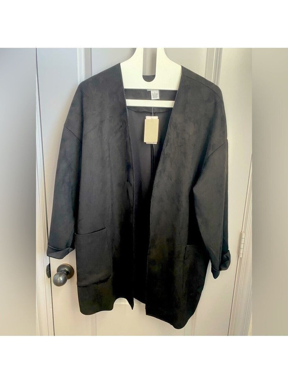 NWT Carmen Marc Valvo jacket/ blazer sz L in black faux leather open front